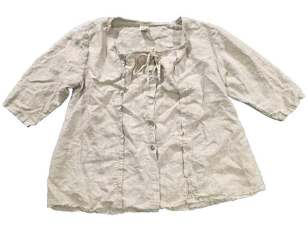 Match Point Linen Vintage Button Front Blouse Size Large Ivory A009532